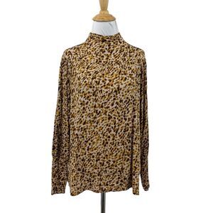 Ann Taylor Top Womens XS Extra Small Animal Print Shirred Turtleneck Sleek Cuffs